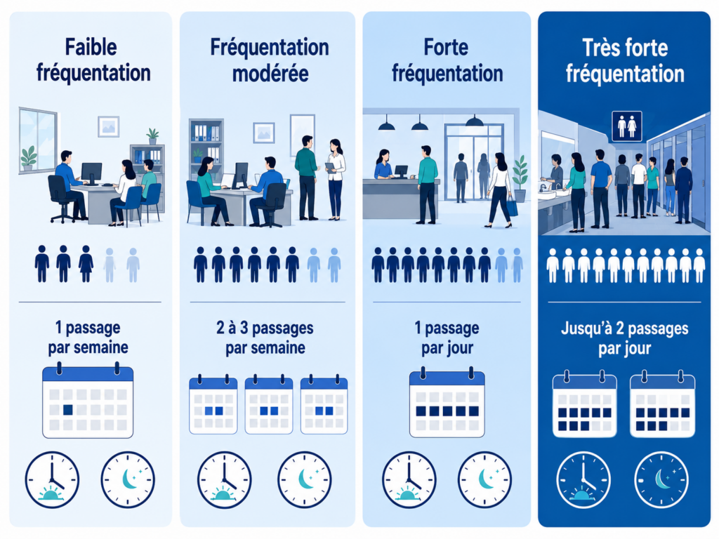 Les 4 fréquences de ménage d'entreprise adaptées selon la fréquentation
