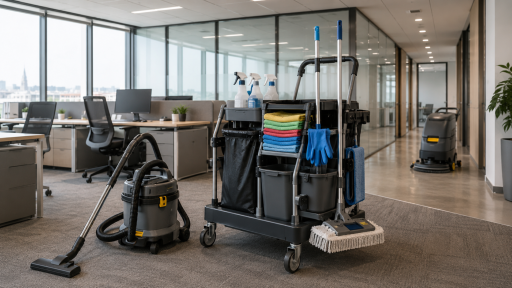 matériel professionnel essentiel de nettoyage de bureaux