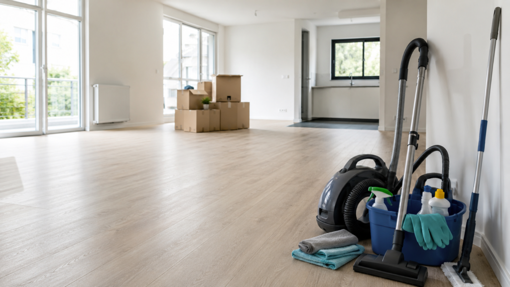 Visuel d'un appartement vide avant d'emménager en cours de nettoyage