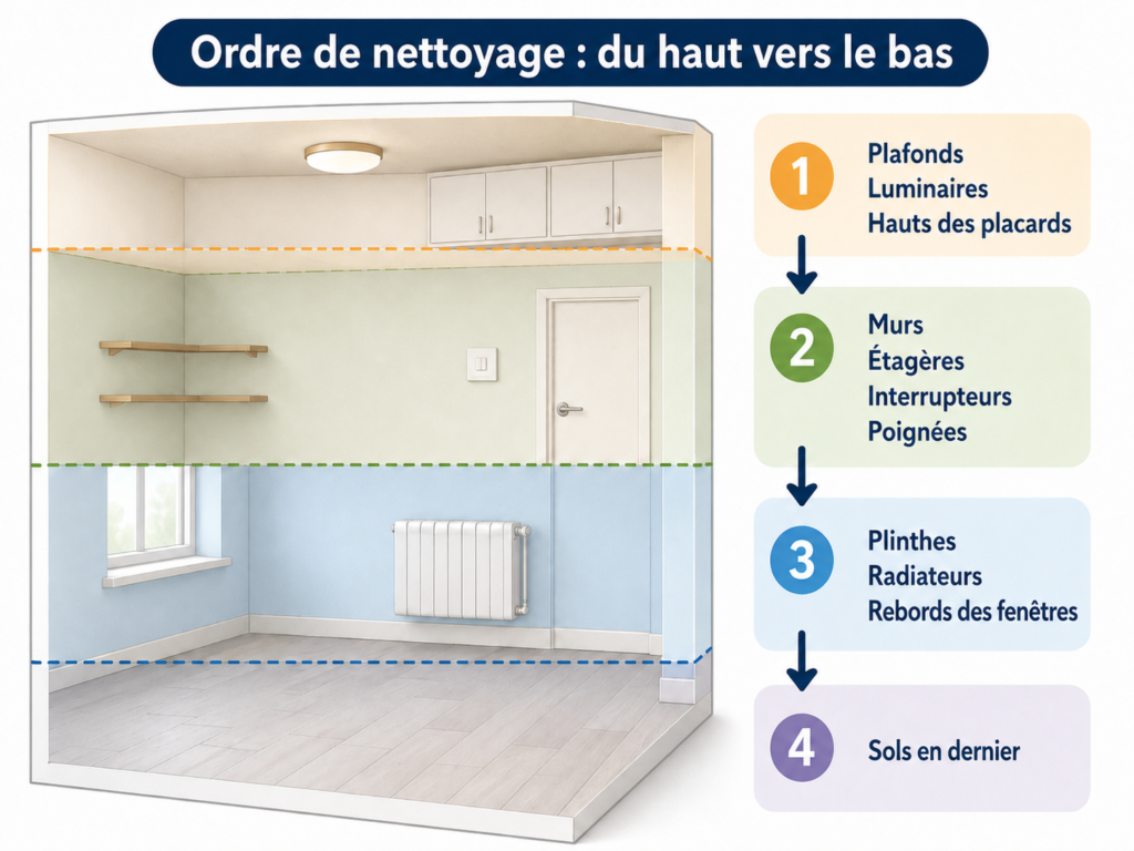 Les 4 ordres de nettoyage de haut en bas pour nettoyer efficacement