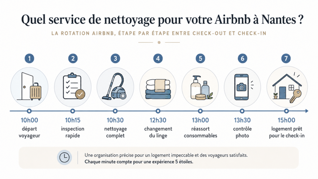 rotation check-out/check-in, nettoyage rapide du logement