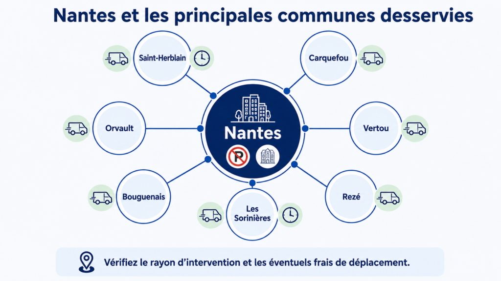 Les 7 zones communales desservies aux alentours de Nantes