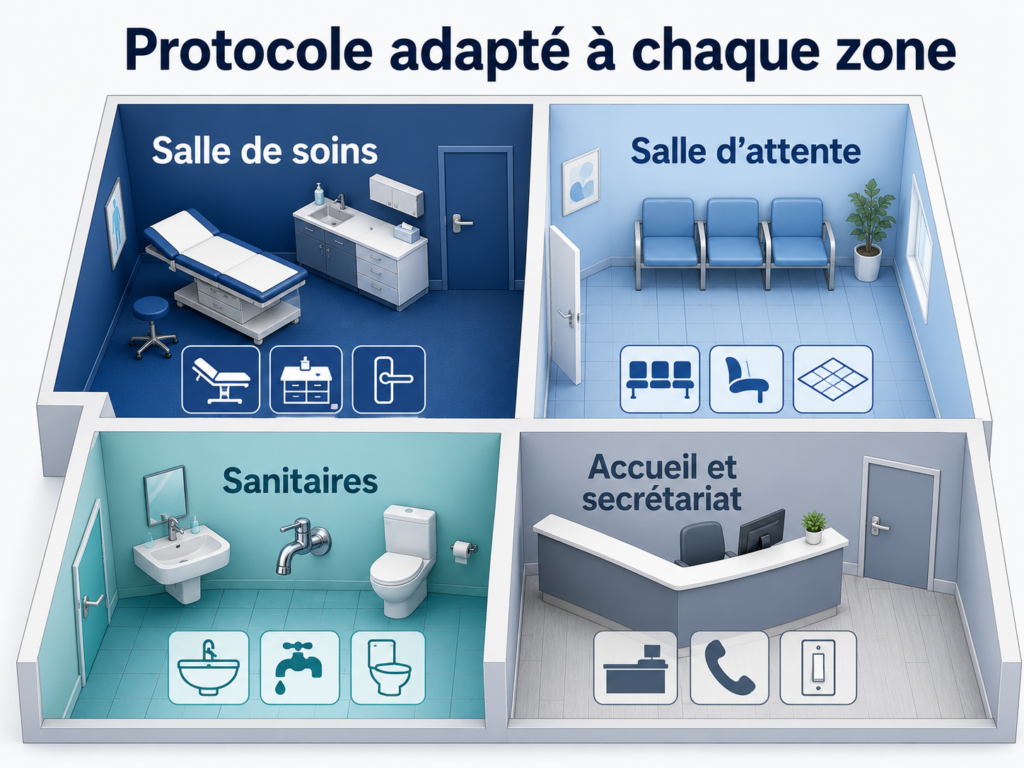 zones de nettoyage d'un cabinet médical