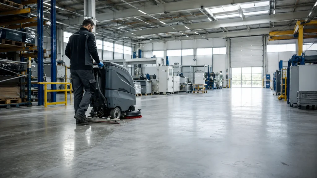 Le nettoyage industriel nécessite du matériel adapté aux grandes surfaces, aux sols techniques et aux contraintes de production.