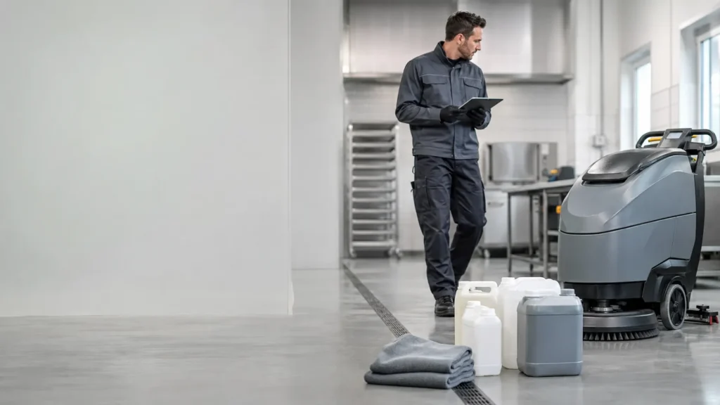 Un produit de nettoyage industriel doit être choisi selon la surface, la salissure et les normes du secteur.