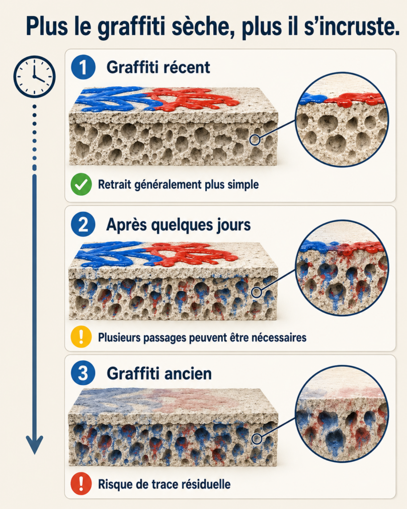 Intervention selon l'ancienneté du graffiti.